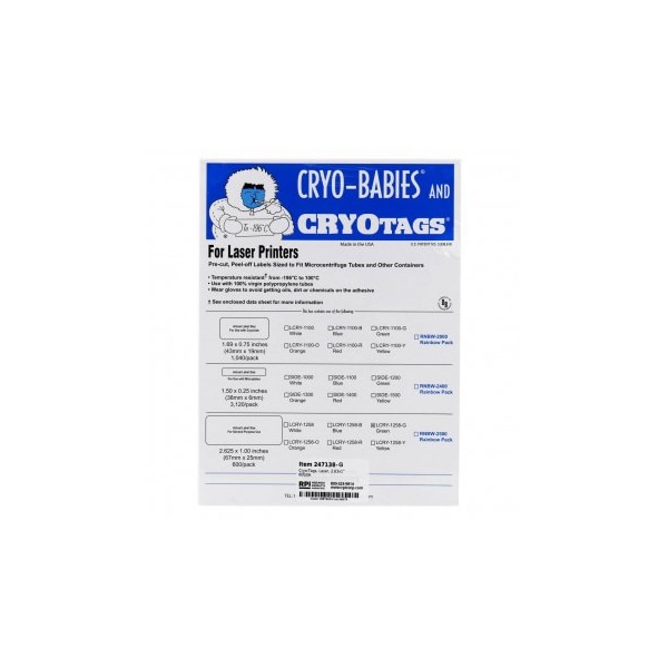 Cryo-Tags, Laser, 2.63x1", Green, 600/pk, 600PK